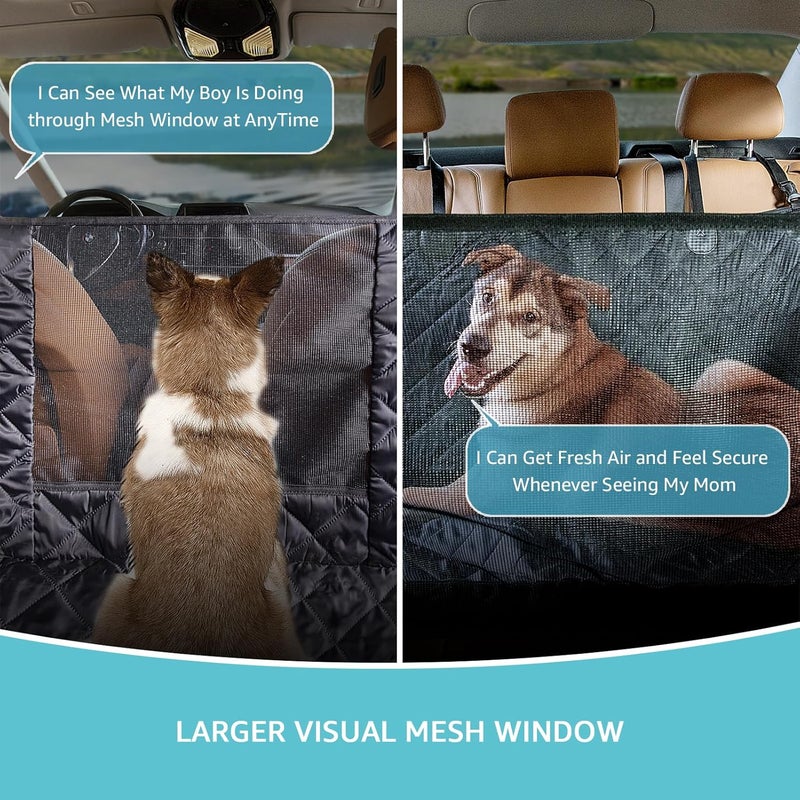 comwish Dog Car Seat Cover for Back Seat | Mesh Window & Safety Belt | 100% Waterproof Dog Hammock for Safe Travel with Side Door Protectors | Non-Slip, Scratchproof Pet Rear Seat Cover for Car, SUV,Truck - Image 2
